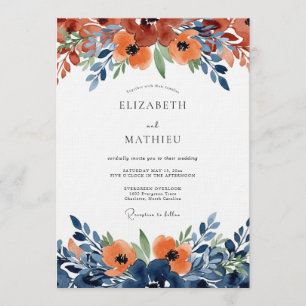 Convite Casamento de Flor de Aquarela Laranja Queimada