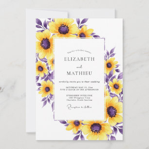 Convite Casamento de Flor de Blossom Amarelo Roxo Pintura