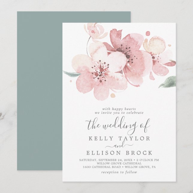 Convite Casamento de Flor de Cereja Grande primavera (Frente/Verso)