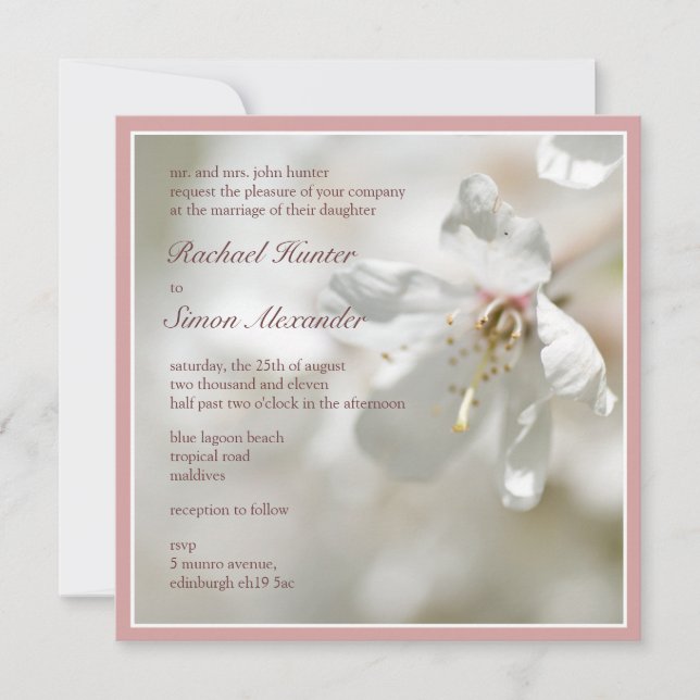 Convite Casamento de Flor de Cereja Rosa-Pálido (Frente)