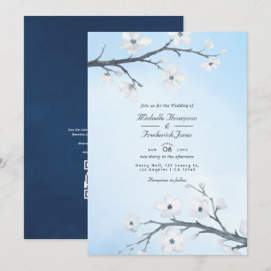 Convite Casamento de Flor de Cerejeira Branca com RSVP por