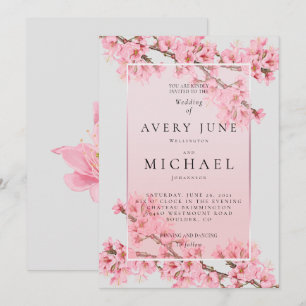 Convite Casamento de flor de cerejeira floral rosa