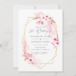 Convite Casamento de Flor de Cerejeira Geométrica Rosa Pri