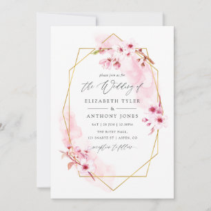 Convite Casamento de Flor de Cerejeira Geométrica Rosa Pri