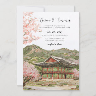 Convite Casamento de Flor de Cerejeira Japonesa Vintage