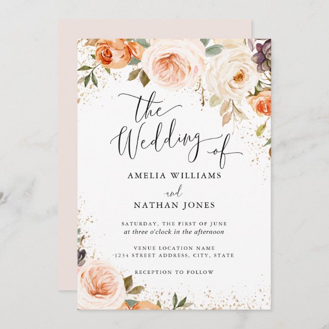 Convite Casamento de Flor de Cobra de Queda de Outono (Frente/Verso)