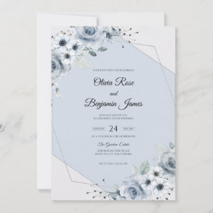 Convite Casamento de Flor de Eucalipto Azul Aço