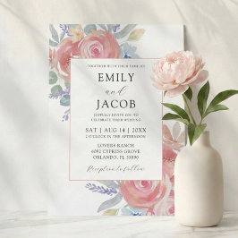 Convite Casamento de Flor de Eucalipto Rosa em Aquarela