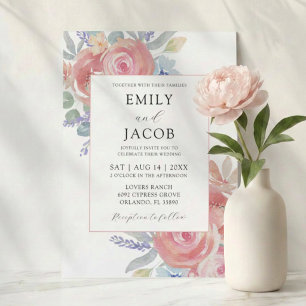 Convite Casamento de Flor de Eucalipto Rosa em Aquarela