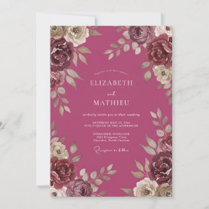 Convite Casamento de Flor de Eucalipto Vintage Magenta