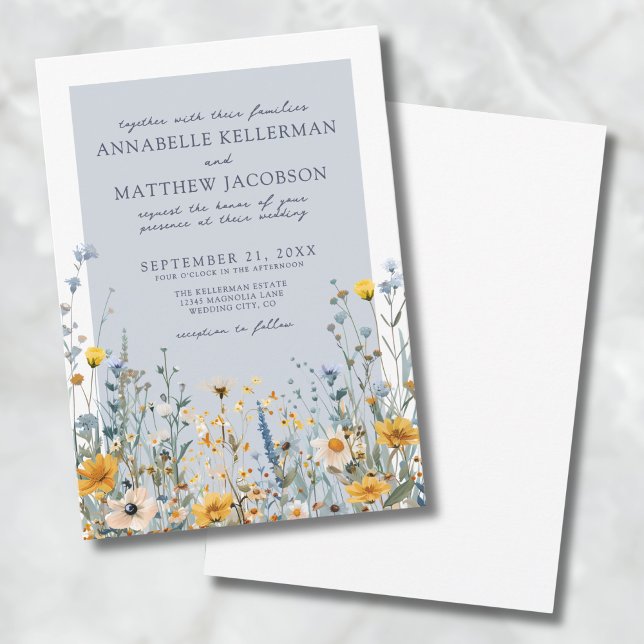 Convite Casamento de Flor de Flor Botânica Dusty Blue (Dusty Blue Botanical Wildflower Floral Wedding Invitation)