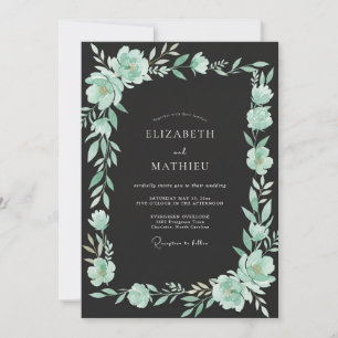 Convite Casamento de Flor de Hortelã e Eucalipto Seafoam