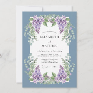 Convite Casamento de Flor de Lilás Azul Empoeirado