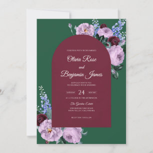 Convite Casamento de Flor de Lilás Esmeralda Eucalipto