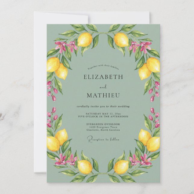 Convite Casamento de Flor de Limão Aquarela (Frente)