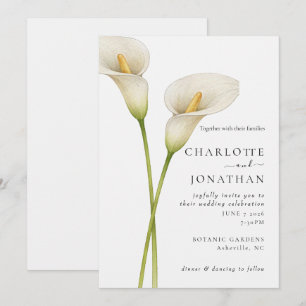 Convite Casamento de Flor de Lírio Calla Branco Moderno
