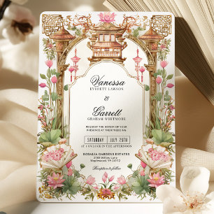Convite Casamento De Flor De Lotus Oriental, Cor-De-Rosa, 