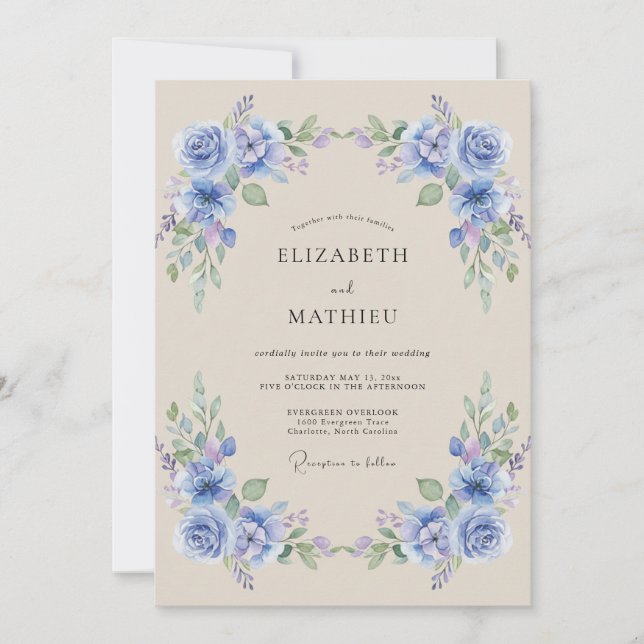 Convite Casamento de Flor de Louro Azul-Pervinca (Frente)