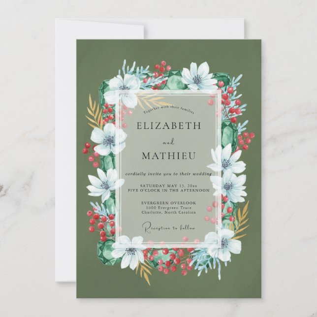 Convite Casamento de Flor de Oliveira Carmesim (Frente)