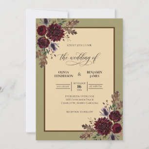 Convite Casamento de Flor de Oliveira Marrom Tropical