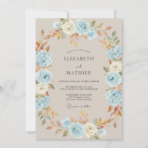 Convite Casamento de Flor de Outono Azul Céu