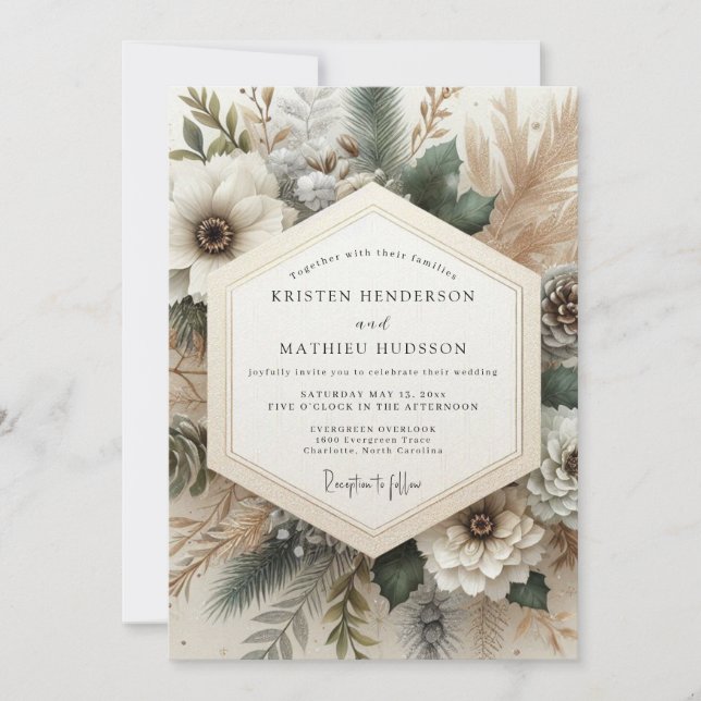 Convite Casamento de Flor de Outono em Creme (Frente)