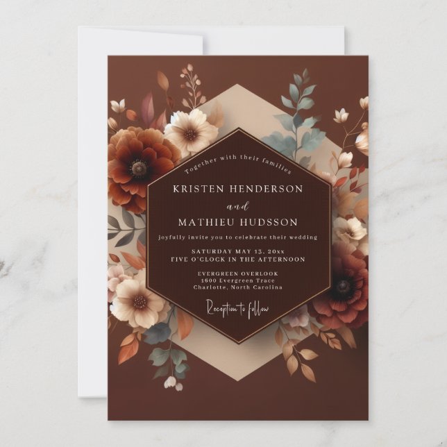 Convite Casamento de Flor de Outono Marrom (Frente)