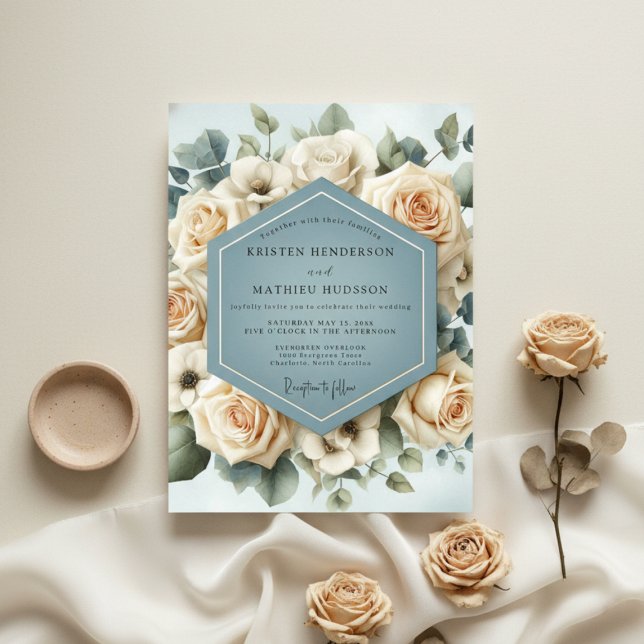 Convite Casamento de Flor de Rosa Azul Empoeirada (Criador carregado)