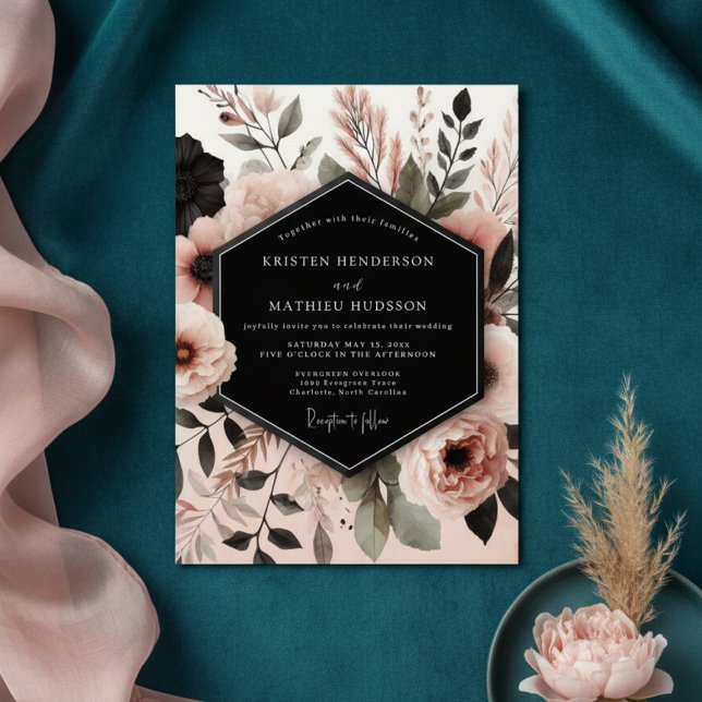 Convite Casamento de Flor de Rosa Empoeirada (Criador carregado)