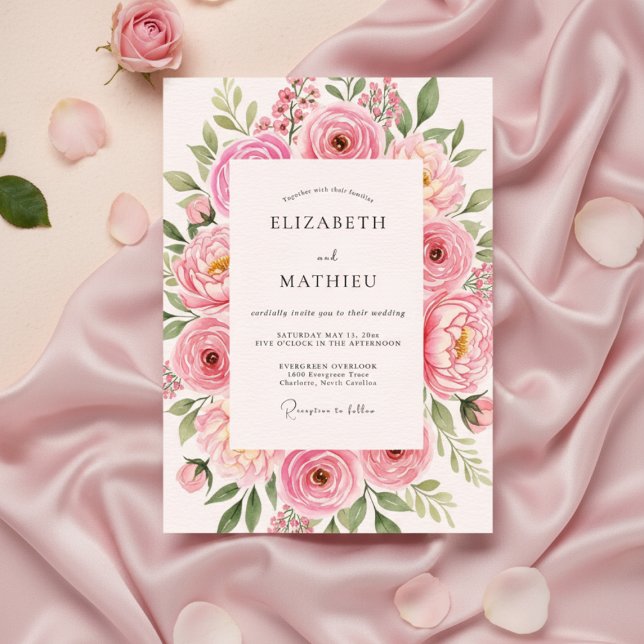 Convite Casamento de Flor de Rosa Rosa (Criador carregado)