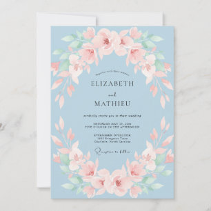 Convite Casamento de Flor de Seda Azul Empoeirada