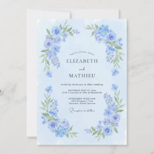 Convite Casamento de Flor Desabrochada Azul Pó