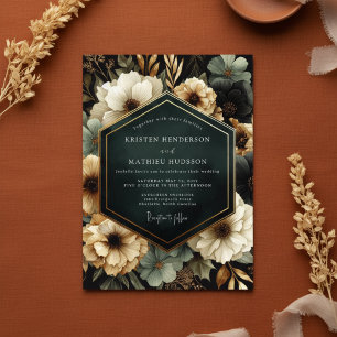Convite Casamento de Flor Exuberante Azul-Esverdeado Inten