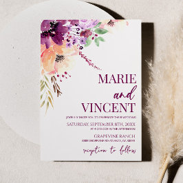 Convite Casamento De Flor Floral Violet Watercolor