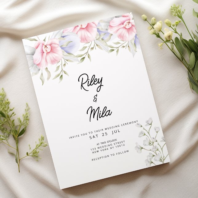 Convite Casamento de flor lilás verde-da-hortelã-rosa-botâ (Botanical pink mint green lilac flower Wedding )