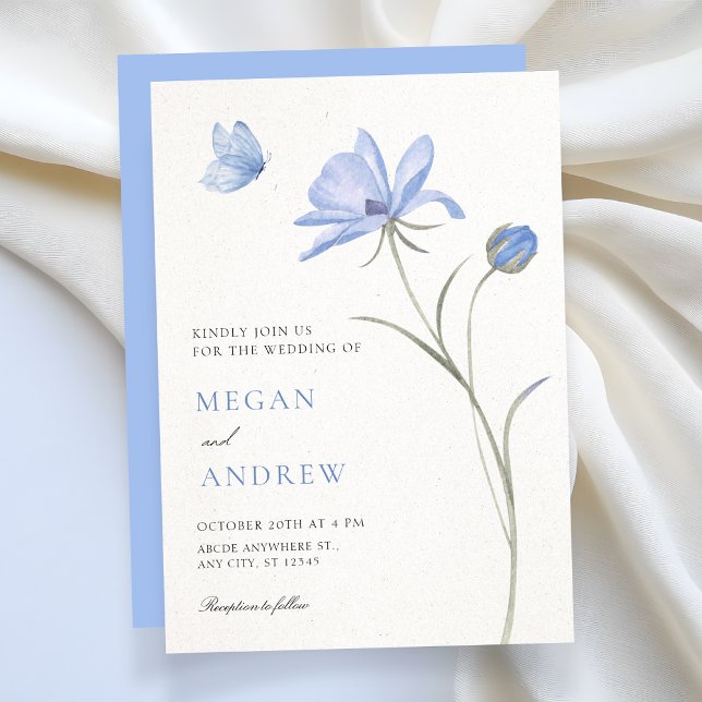 Convite Casamento de flor macia azul (Criador carregado)