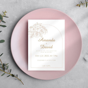 Convite Casamento de Flor Neutral de Boho Simples e Minima