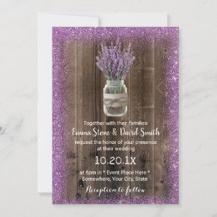 Convite Casamento de Flor Roxo da Lavanda Rústica Mason J