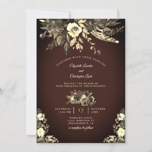 Convite Casamento De Flor Seco De Chocolate Autumn Brown