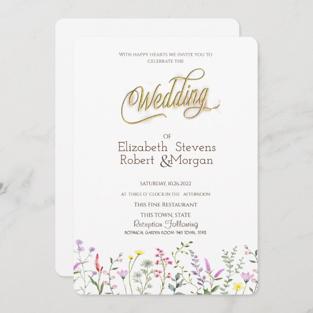 Convite Casamento de flor selvagem (Frente/Verso)