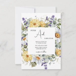 Convite Casamento de Flor Selvagem Amarelo Elegante