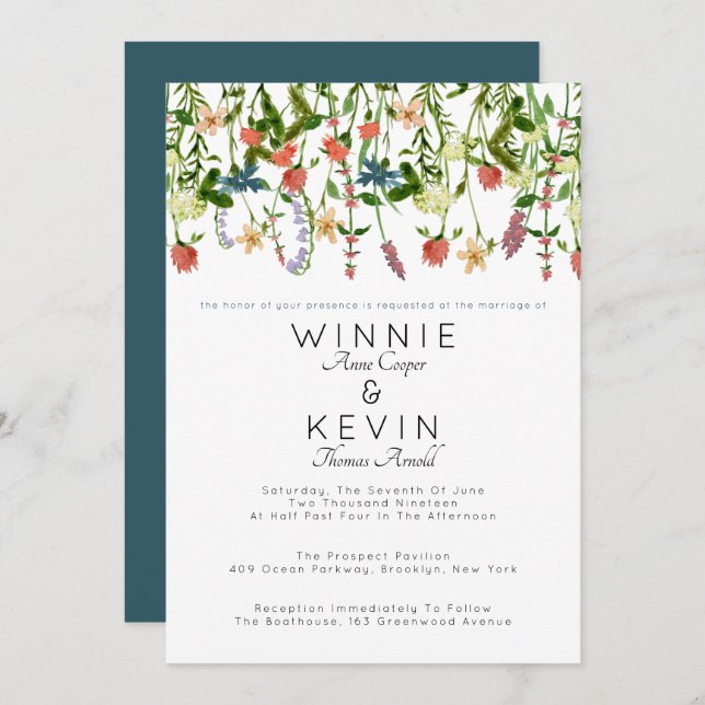 Convite Casamento de Flor Selvagem Botânica (Frente/Verso)