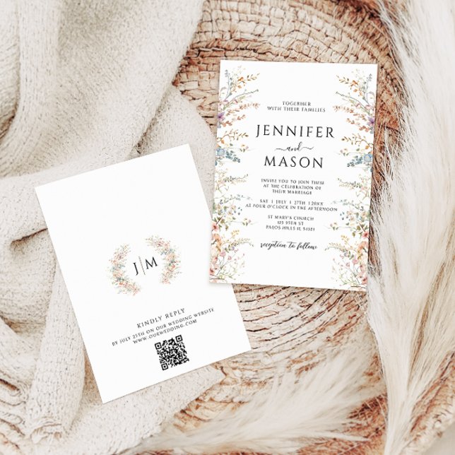 Convite Casamento de Flor Selvagem Colorida Elegante (Criador carregado)