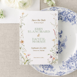 Convite Casamento de flor selvagem com aquarela Salvar a D
