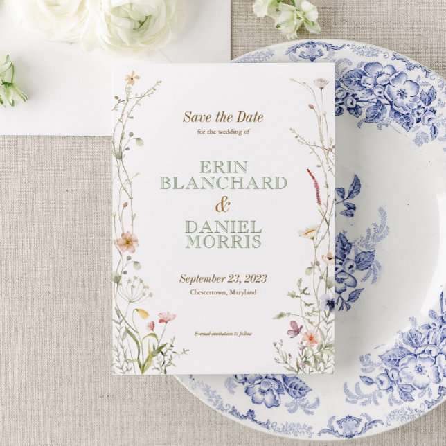 Convite Casamento de flor selvagem com aquarela Salvar a D (Immerse your guests in the romance of nature with our Watercolor Wildflower Wedding Collection.)