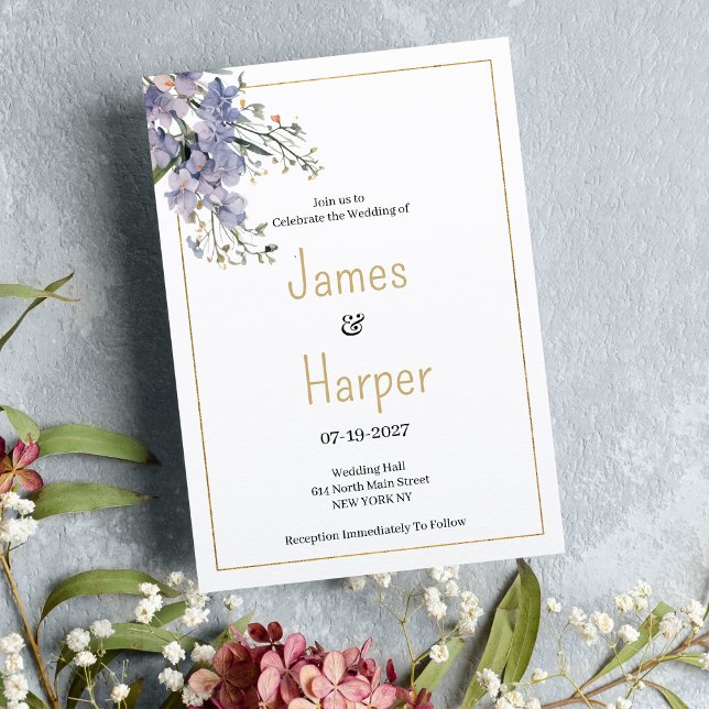 Convite Casamento de flor selvagem de verão azul-lavanda (Lavender blue summer wildflower Wedding )