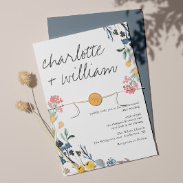 Convite Casamento de Flor Selvagem de Verão com Caligrafia