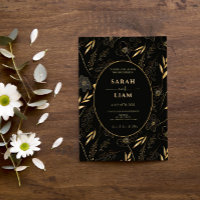 Casamento de Flor Selvagem Dourada e Preto de Luxo