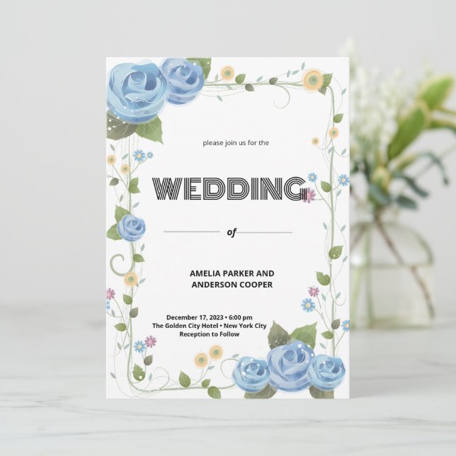 Convite Casamento de Flor Selvagem e Fundo Branco (Em pé/Frente)