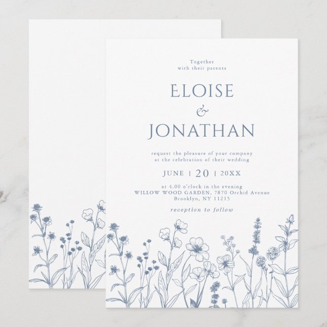 Convite Casamento de Flor Selvagem Minimalista Simples (Frente/Verso)